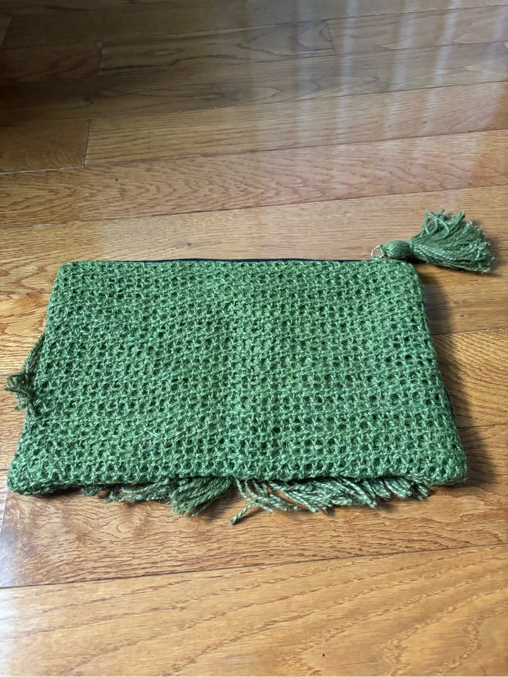 Boho Olive Green Fringe Clutch with Shell Trim